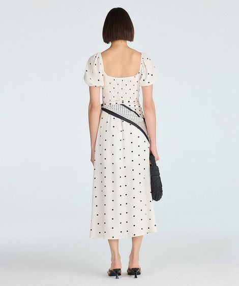 vestido longo feminino de viscose poá bege