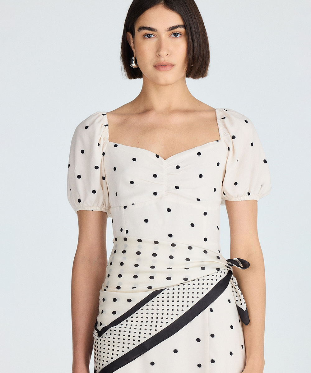 vestido longo feminino de viscose poá bege