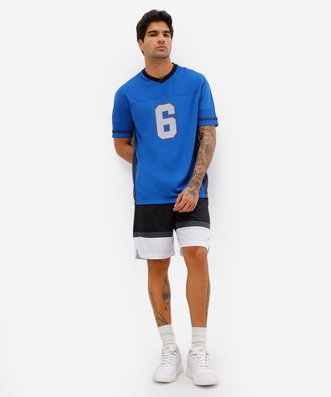 bermuda esportiva masculina com recortes texturizada preta