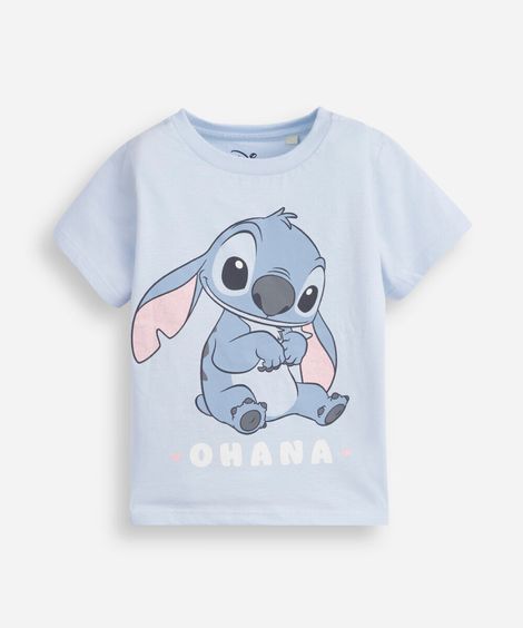 camiseta infantil de algodão manga curta stitch azul