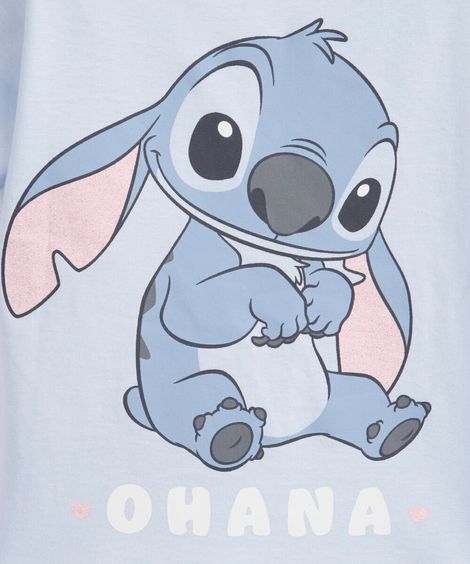 camiseta infantil de algodão manga curta stitch azul