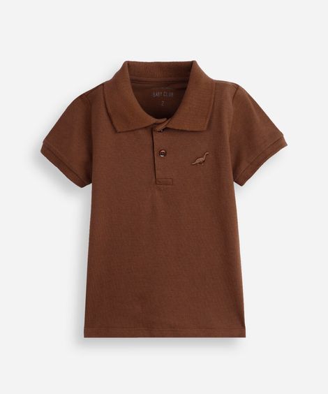 polo infantil de algodão com bordado marrom