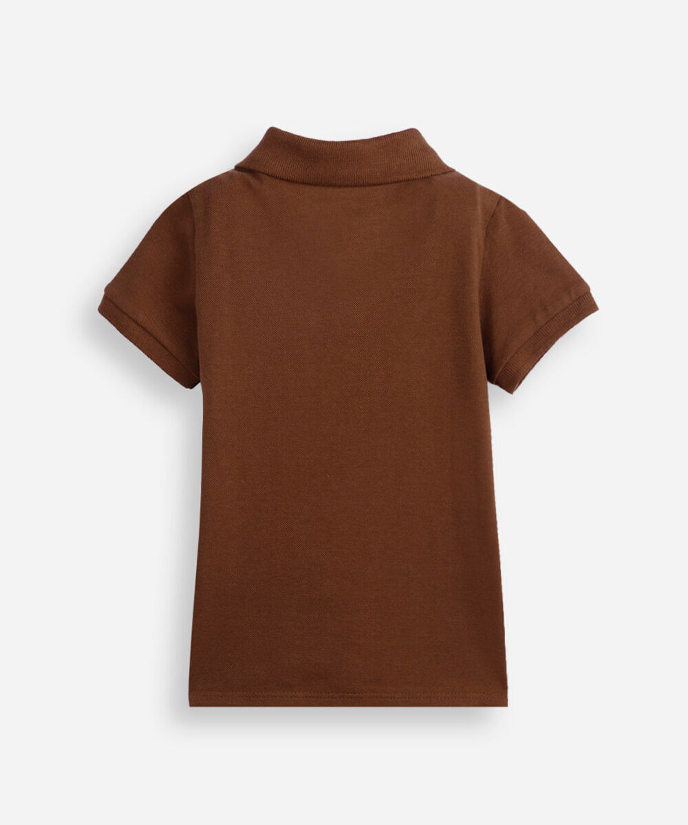 polo infantil de algodão com bordado marrom