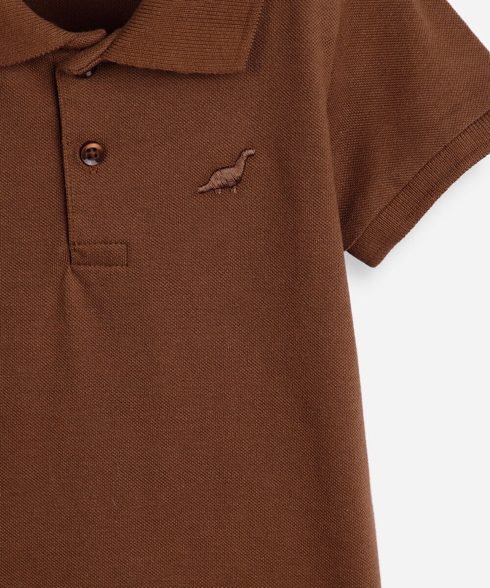 polo infantil de algodão com bordado marrom