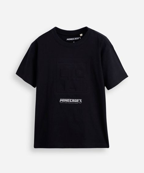 camiseta infantil de algodão manga curta minecraft preta