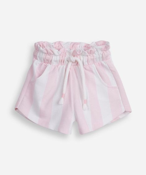short clochard infantil de moletinho listrado rosa