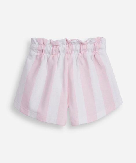 short clochard infantil de moletinho listrado rosa