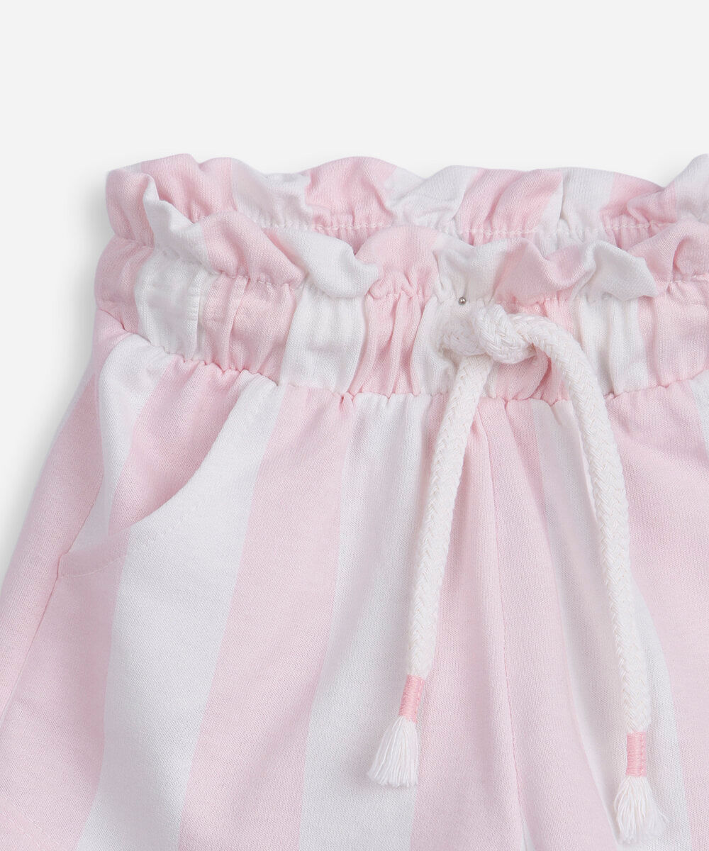 short clochard infantil de moletinho listrado rosa
