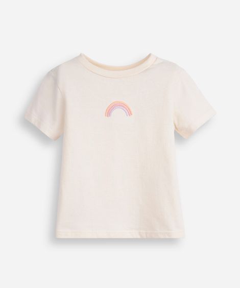 camiseta infantil de algodão arco íris bege