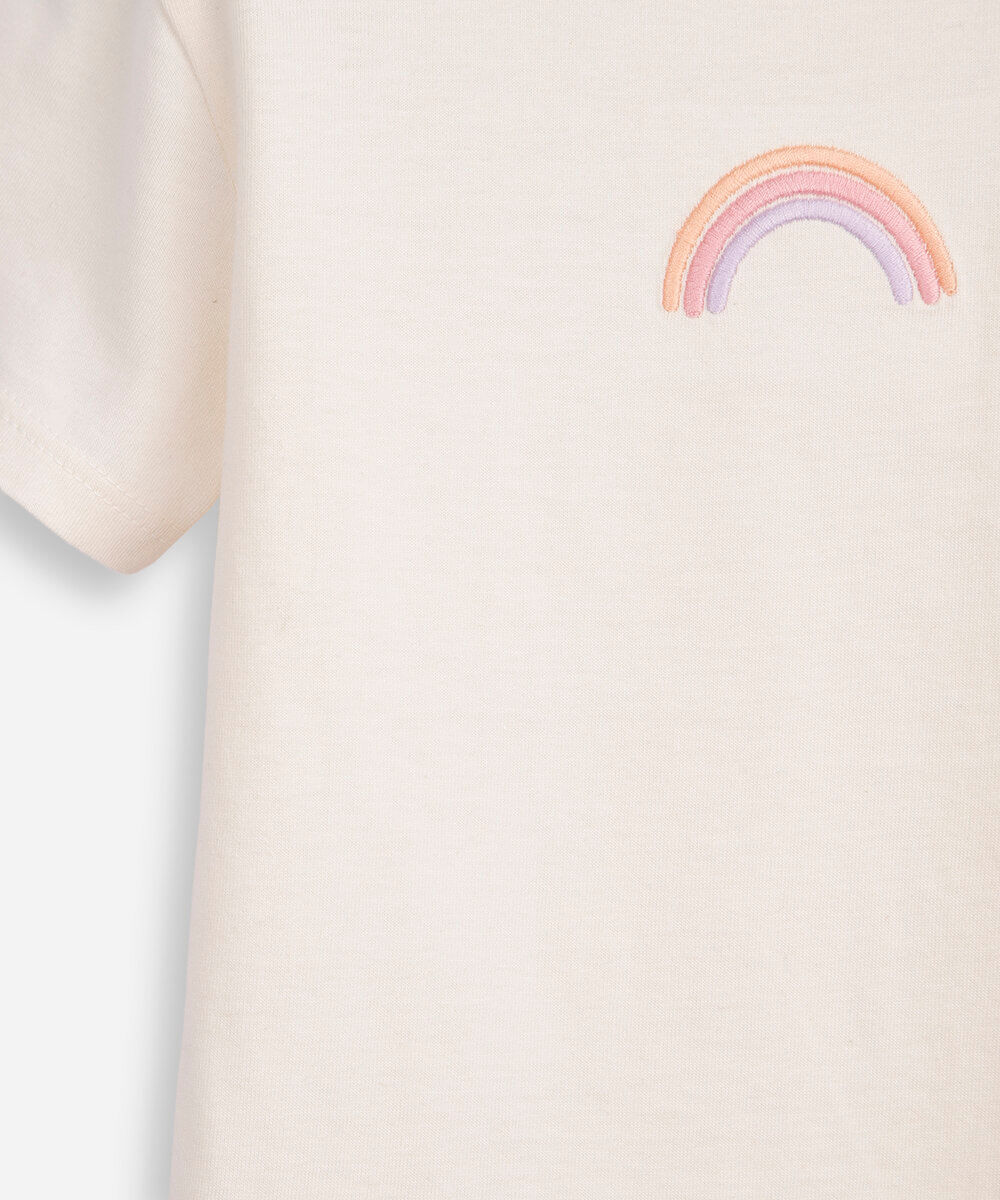 camiseta infantil de algodão arco íris bege