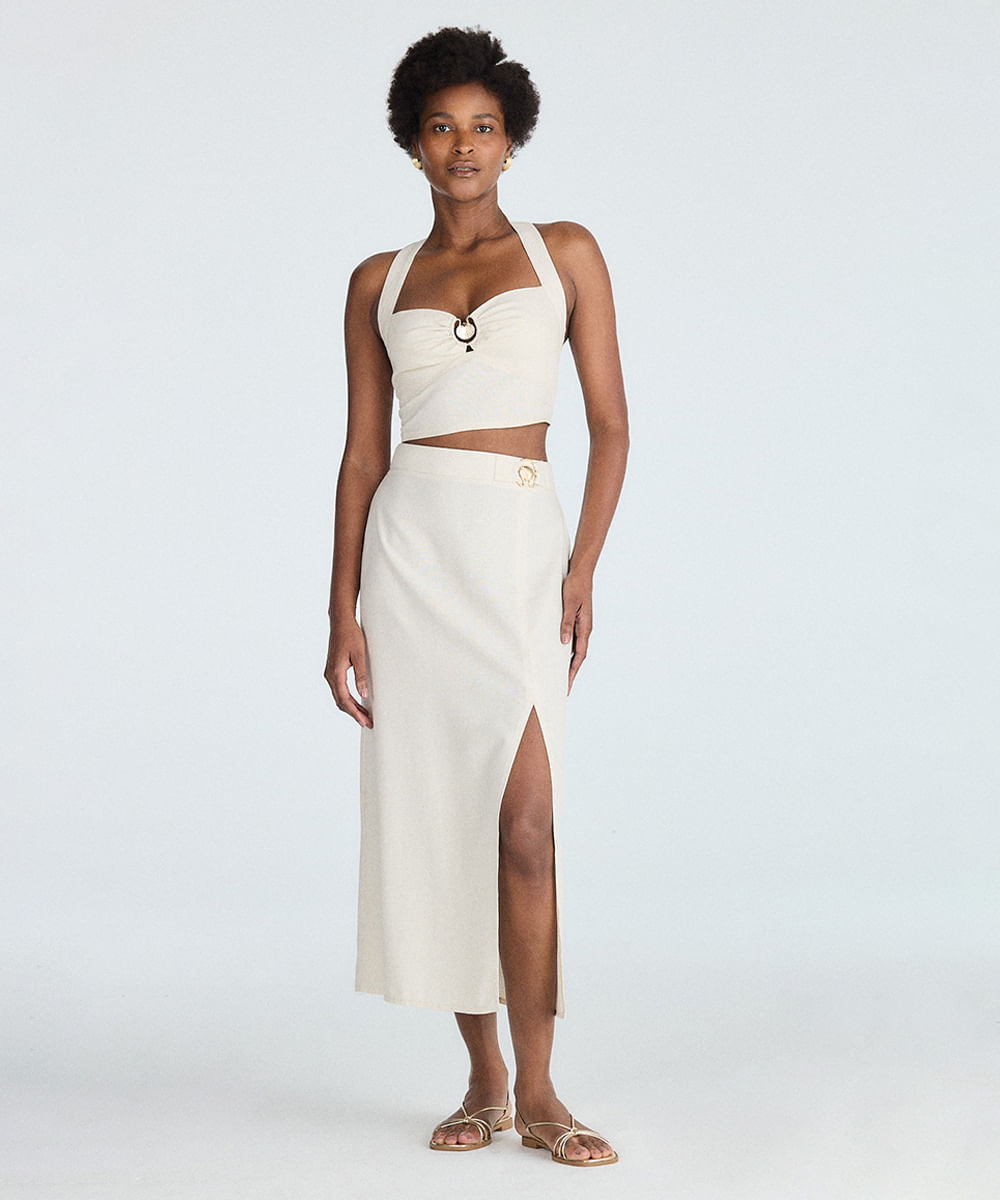 cropped feminino decote coração com aviamento bege