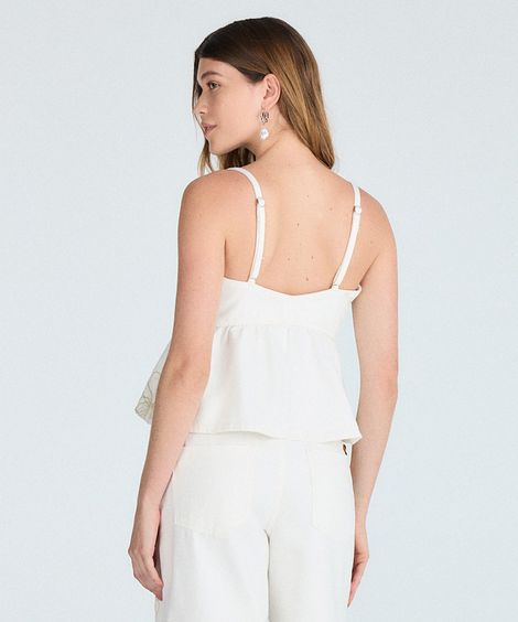 blusa peplum feminina de sarja floral off white