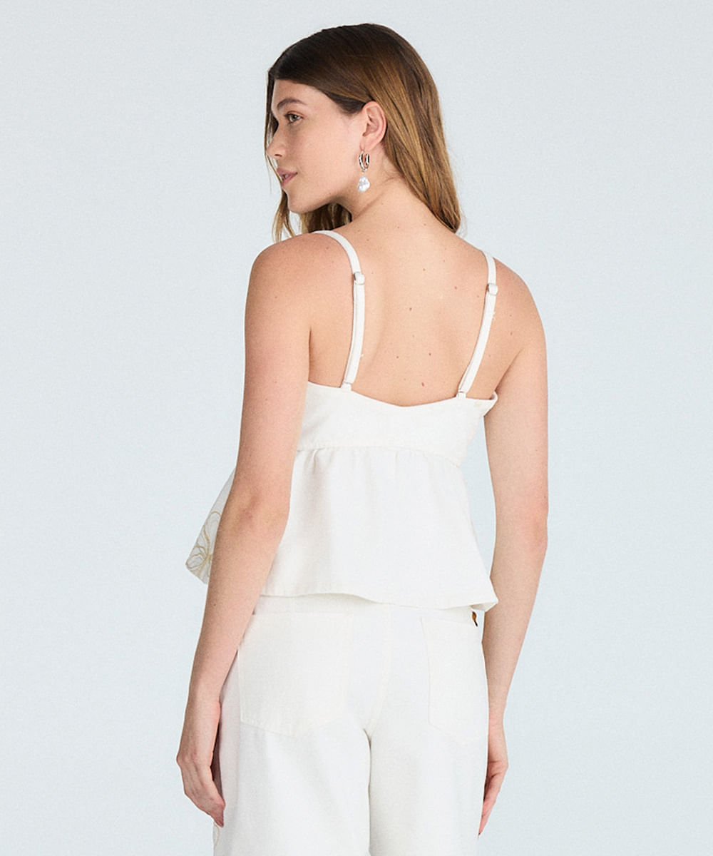 blusa peplum feminina de sarja floral off white