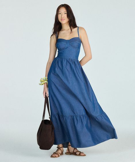 vestido corset feminino jeans azul