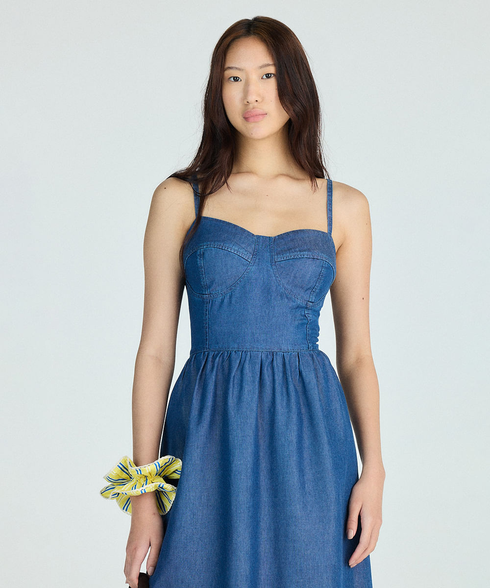 vestido corset feminino jeans azul