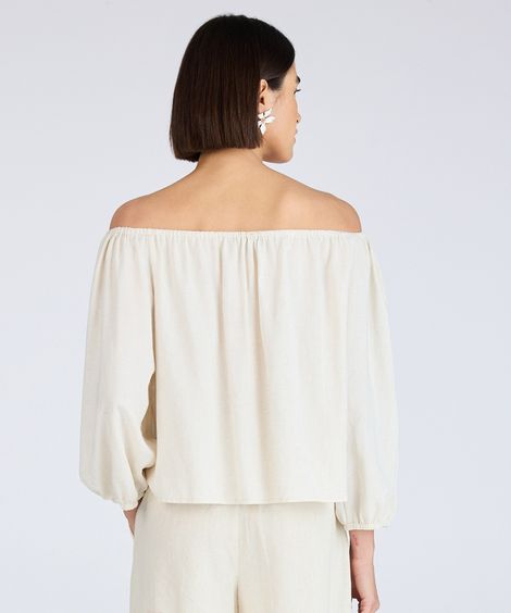 blusa feminina com linho ombro a ombro bege