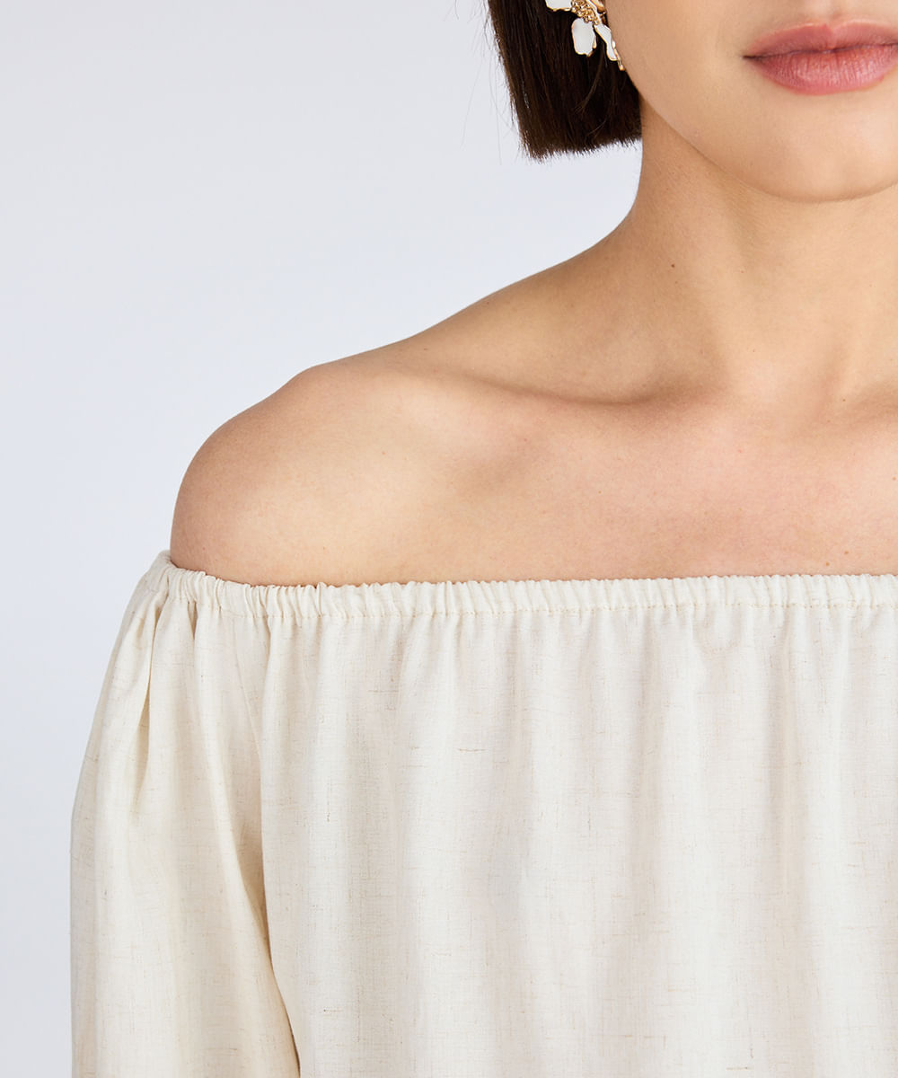 blusa feminina com linho ombro a ombro bege