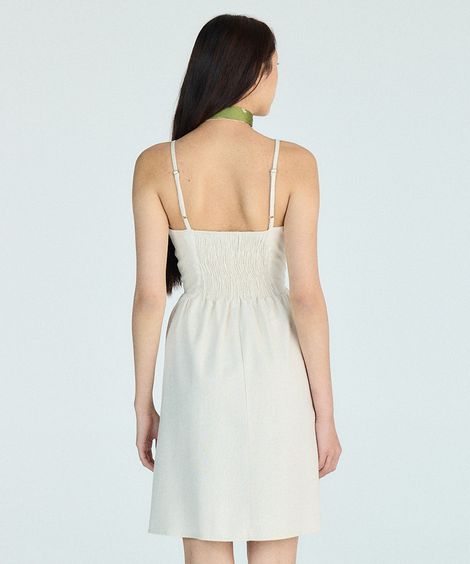 vestido curto feminino com linho decote coração off white