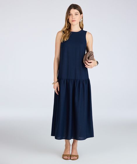 vestido marias feminino com linho decote canoa azul