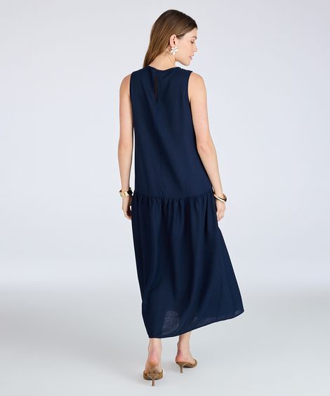 vestido marias feminino com linho decote canoa azul