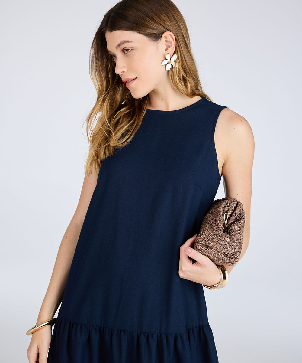 vestido marias feminino com linho decote canoa azul
