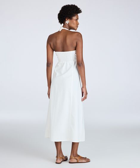 vestido midi de sarja frente única off white