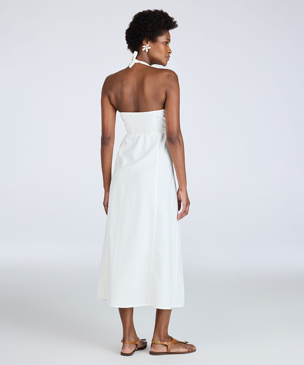 vestido midi de sarja frente única off white