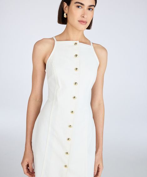 vestido midi feminino jeans com botão off white