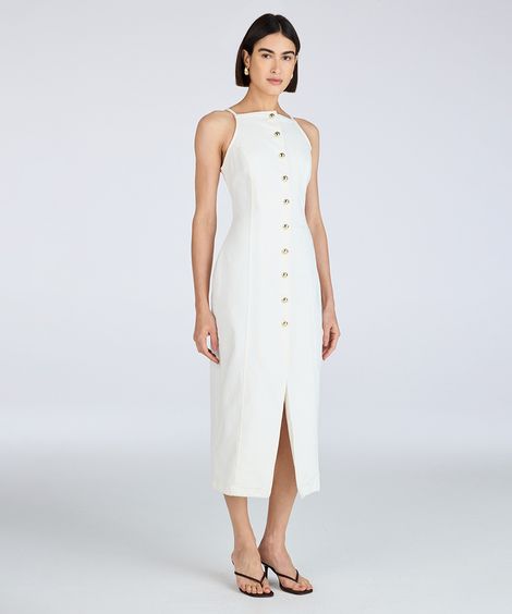vestido midi feminino jeans com botão off white