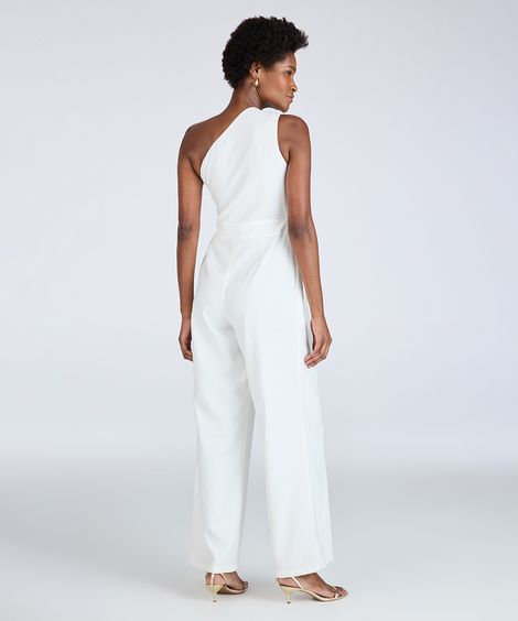 macacão longo feminino de viscose ombro único off white