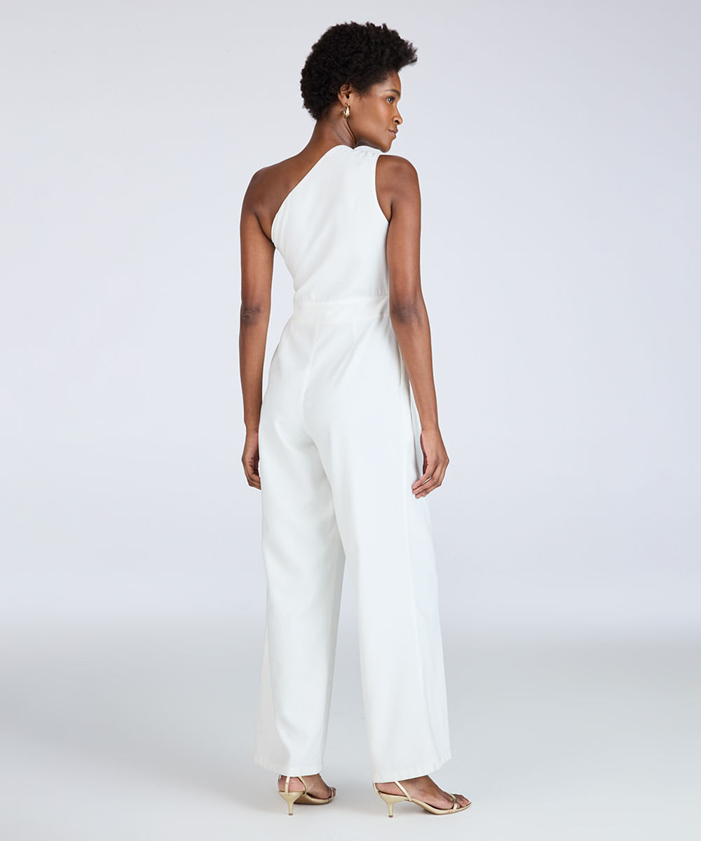 macacão longo feminino de viscose ombro único off white