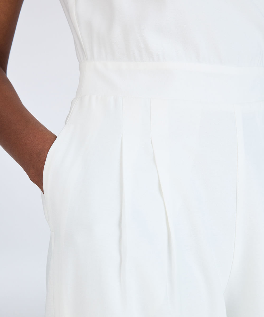 macacão longo feminino de viscose ombro único off white