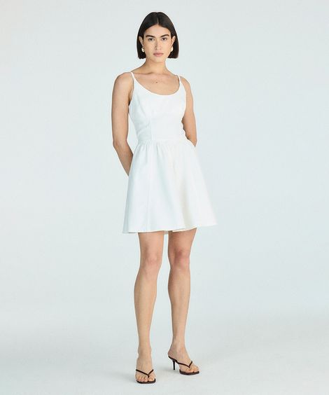 vestido evasê feminino de sarja com recortes off white