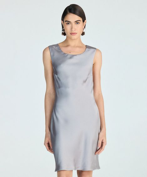 vestido curto feminino acetinado com amarração cinza