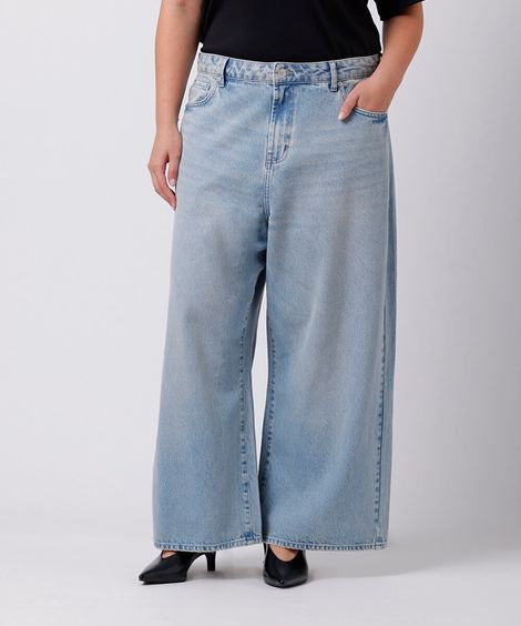 calça reta feminina jeans mindset plus size azul
