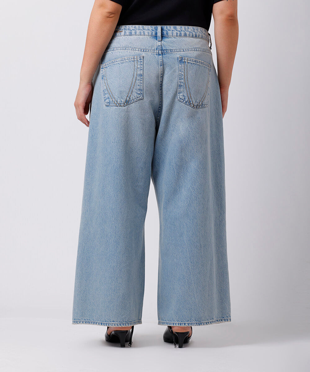 calça reta feminina jeans mindset plus size azul