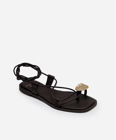 rasteirinha bico quadrado com amarração mindset marrom