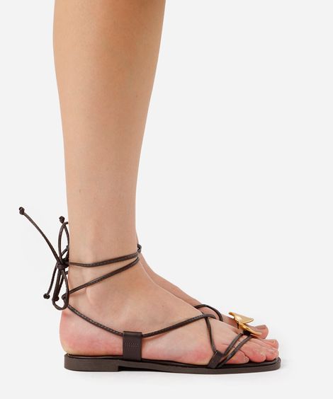 rasteirinha bico quadrado com amarração mindset marrom