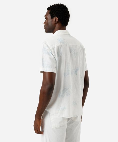 camisa masculina de algodão com bolso folhagens colorida