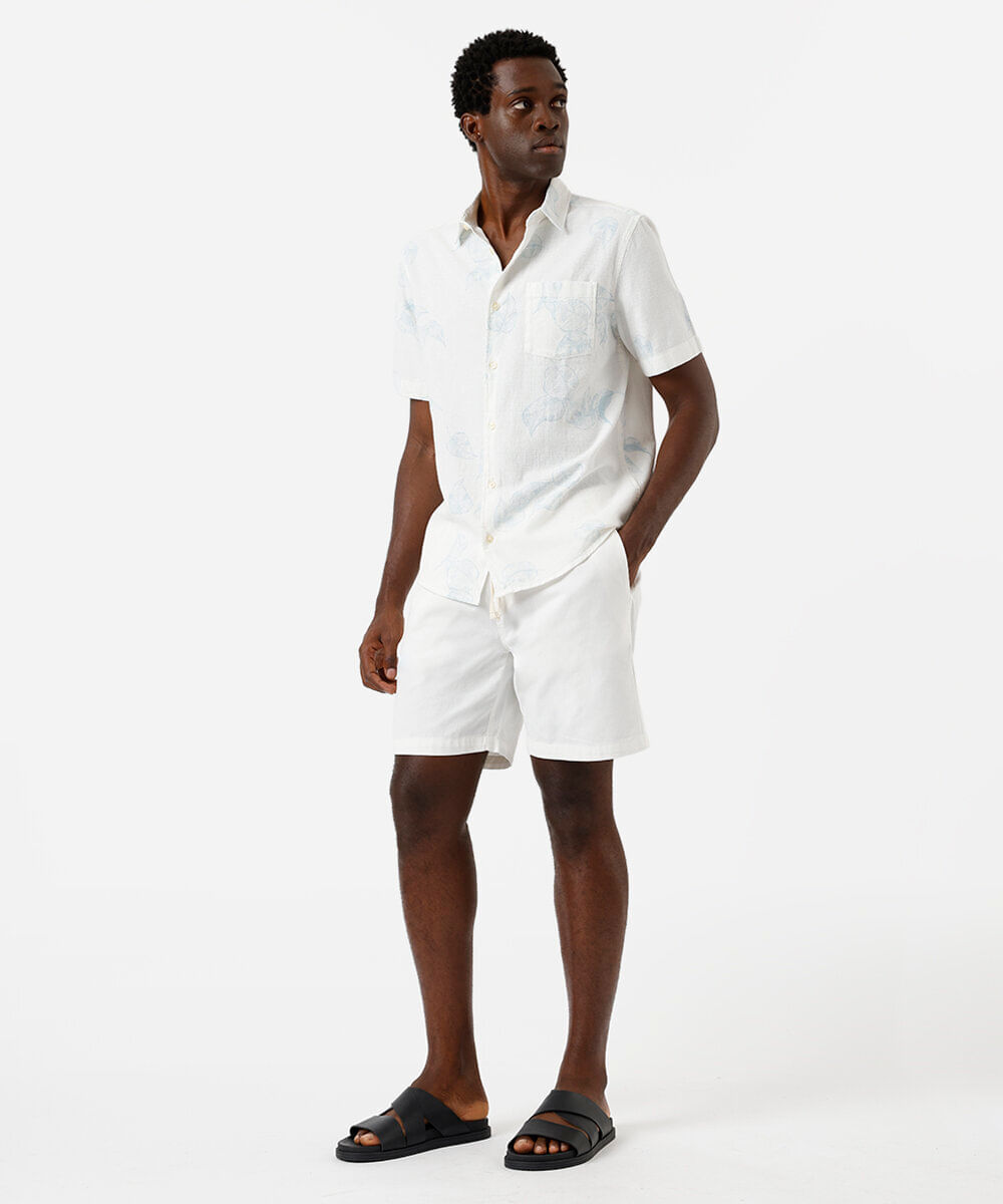camisa masculina de algodão com bolso folhagens colorida