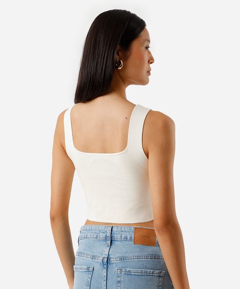 blusa corset feminina de tricot decote quadrado off white