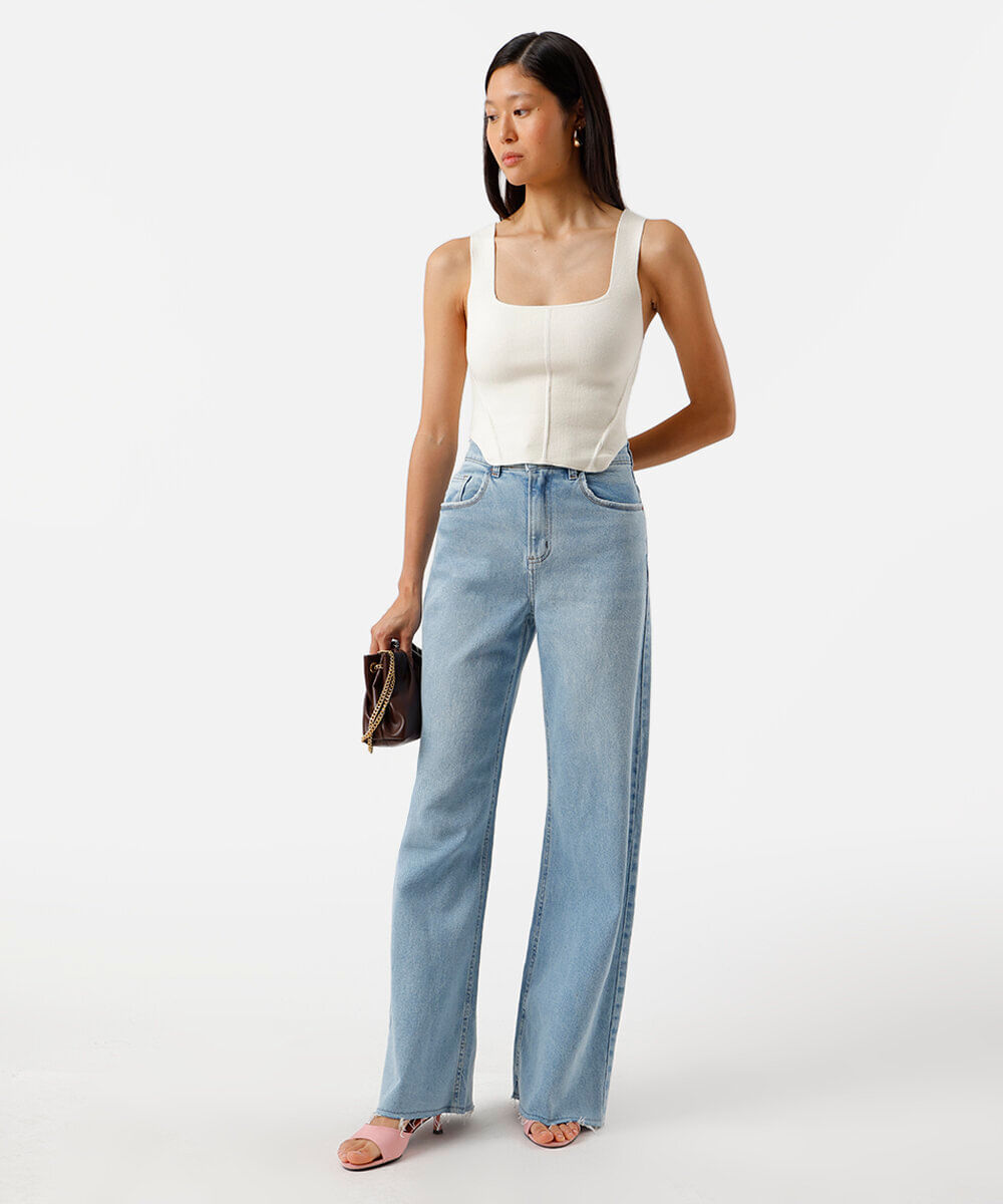 blusa corset feminina de tricot decote quadrado off white