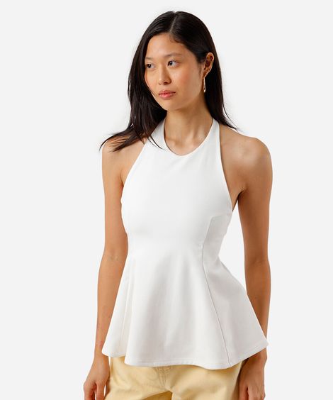 blusa peplum feminina frente única off white