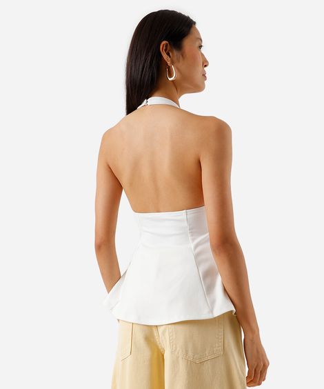 blusa peplum feminina frente única off white