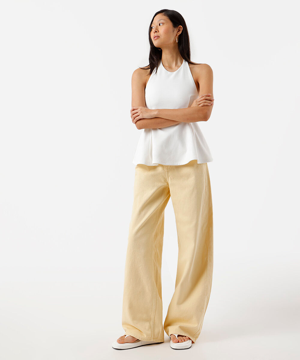 blusa peplum feminina frente única off white