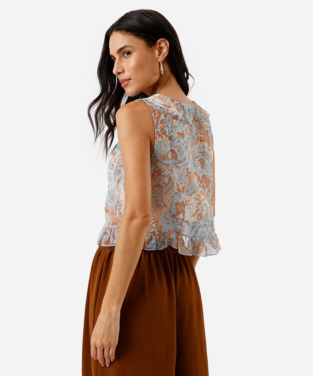 blusa feminina com lurex e babados floral colorida