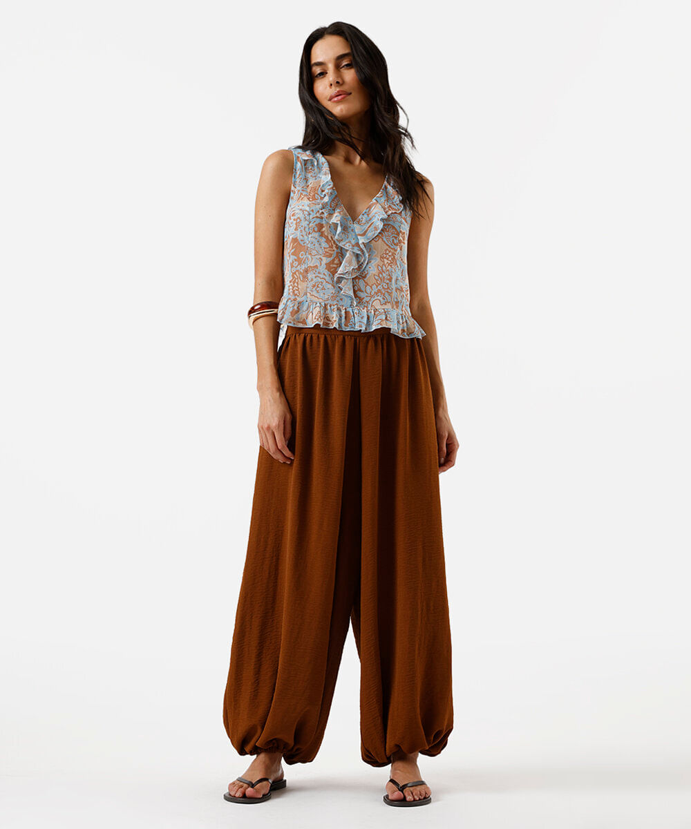 blusa feminina com lurex e babados floral colorida