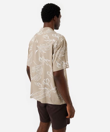 camisa masculina de viscose folhagens bege