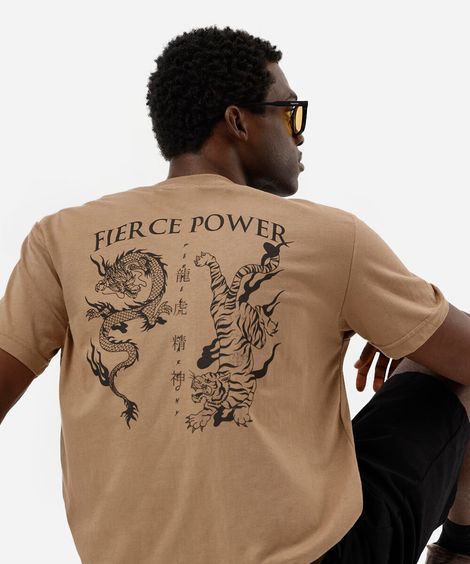 camiseta masculina de algodão estampada marrom