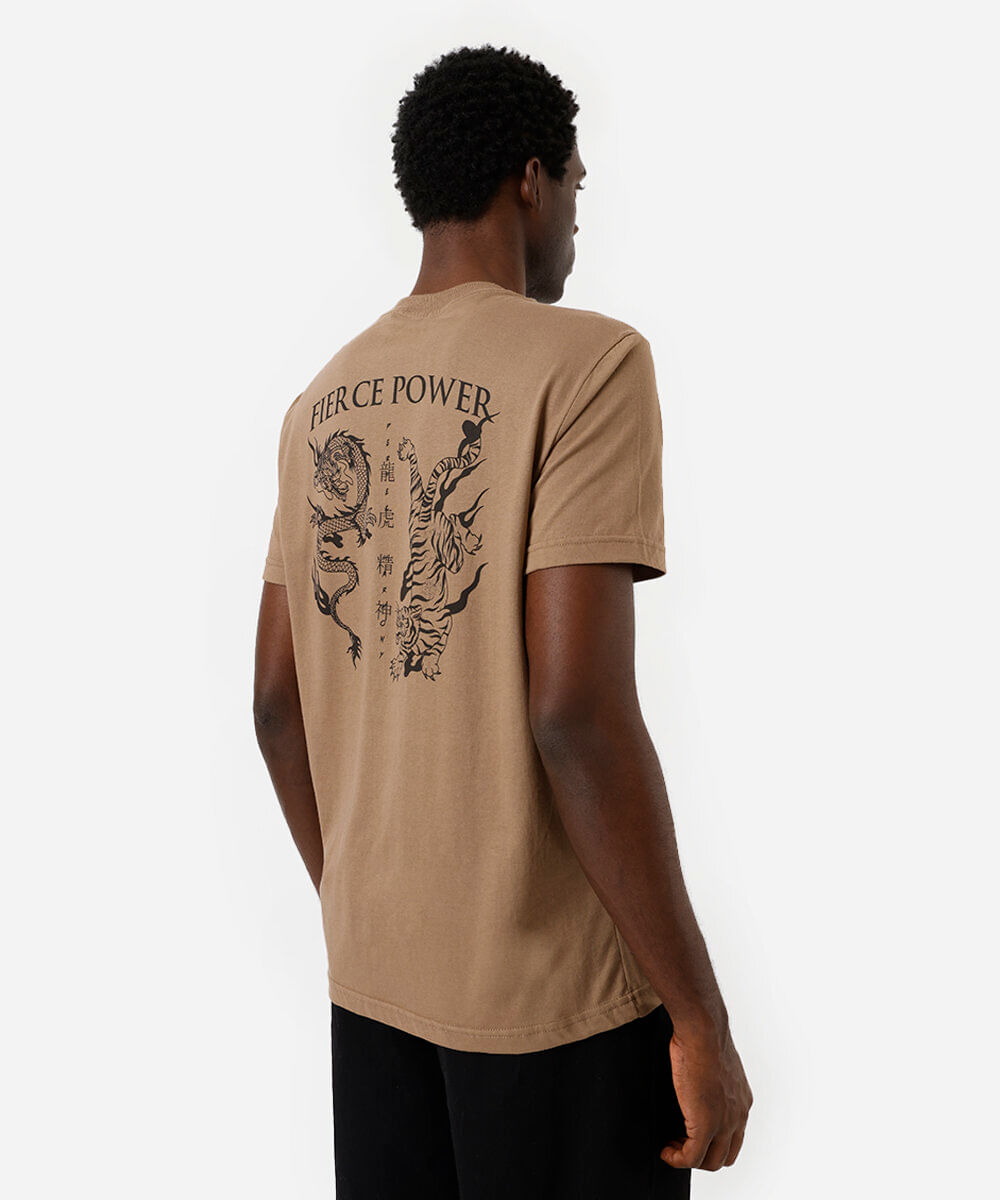 camiseta masculina de algodão estampada marrom